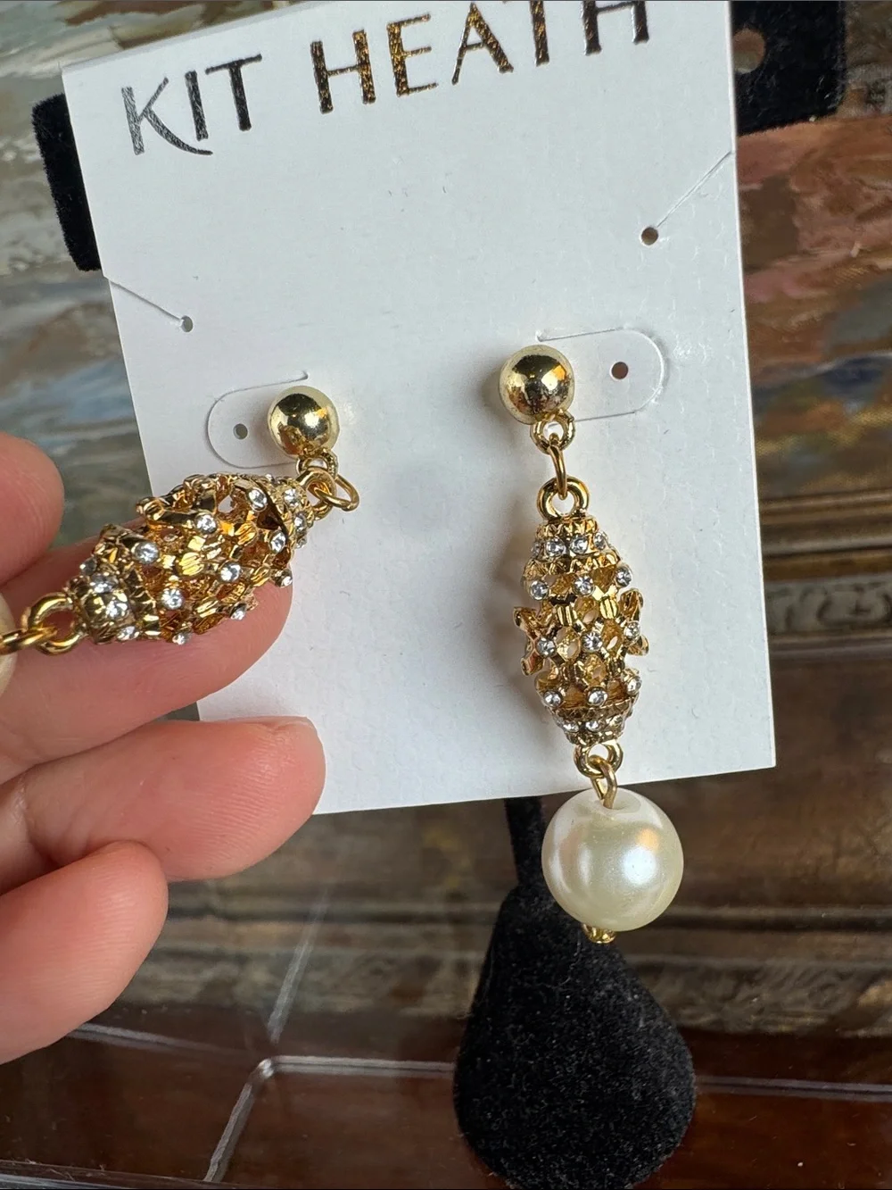 0568-Heath Ceramics Gold Crystal Cluster‎ Earrings with Pearl Drops